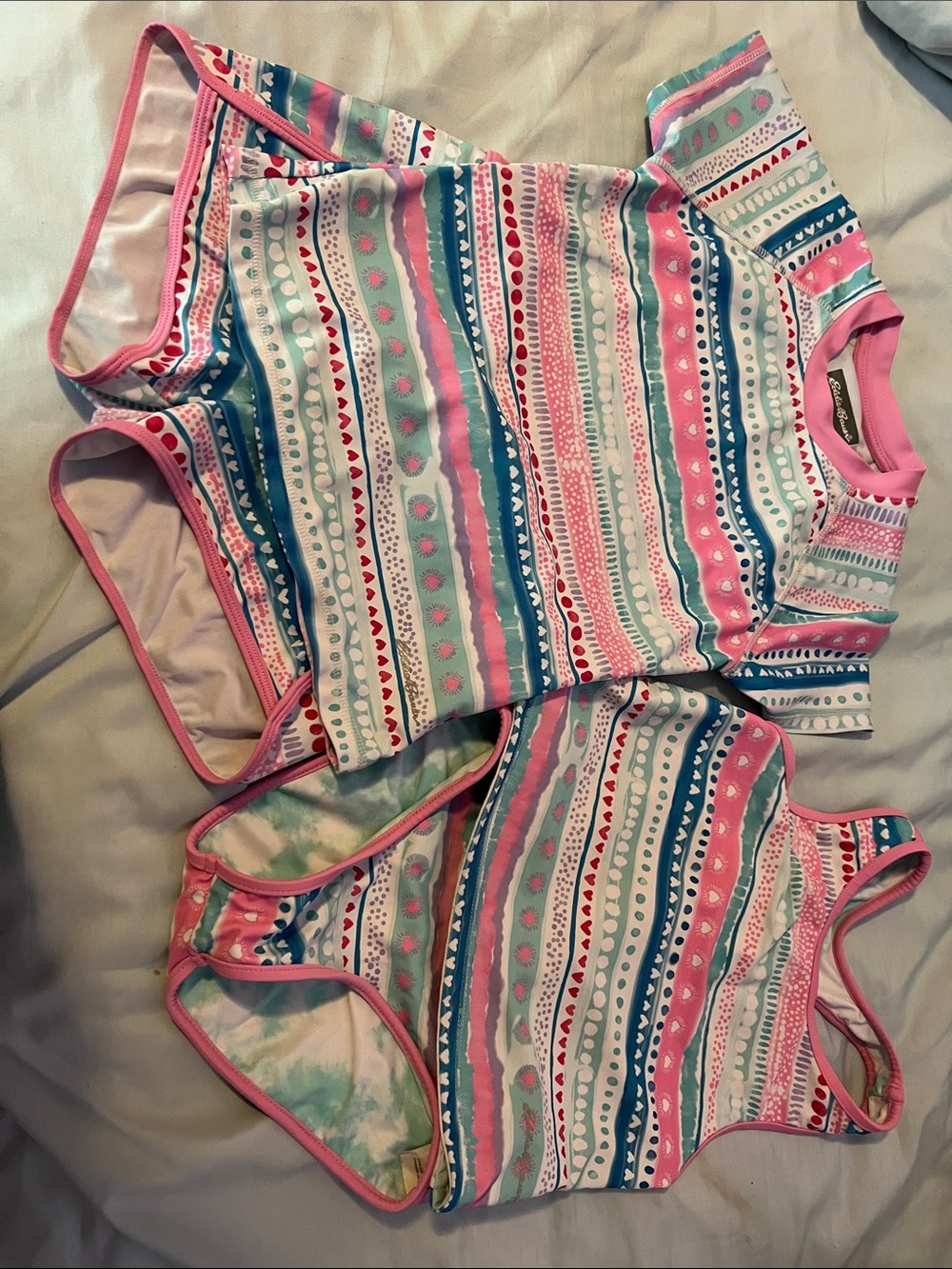 Eddie Bauer Girls Rash Guard Set in Pink, Teal & White